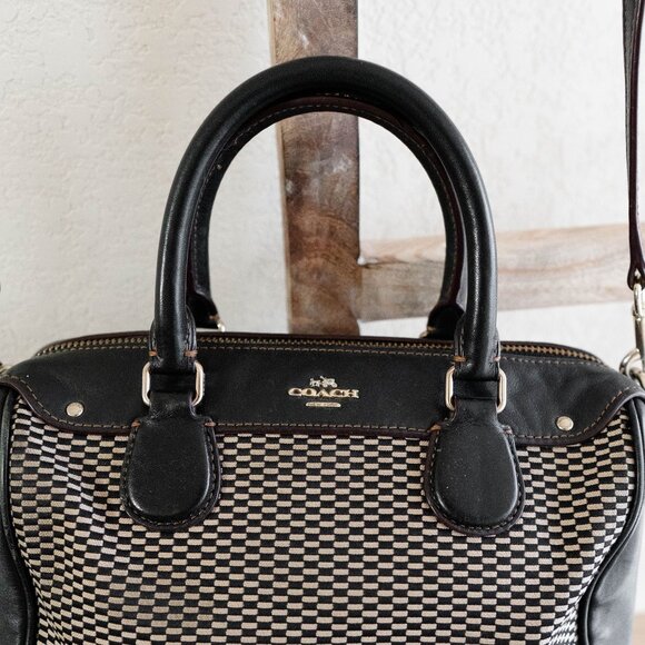 Coach F57242 Legacy Mini Bennett Checkered Satchel Bag Leather Gold Hardware - Picture 4 of 15